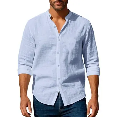Chemise Homme Coton Lin Col Henley