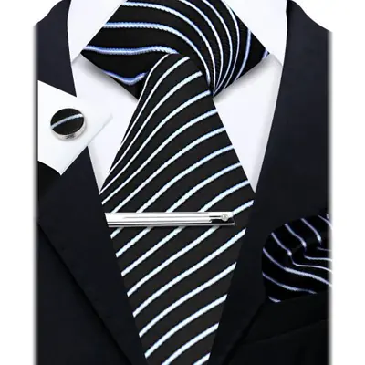 Image de Ensemble Cravate Luxe Homme - Rayé Paisley + Boutons de Manchette