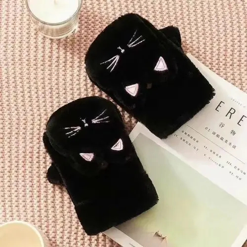 Image de Mitaines Peluche Chat Mignon - Gants Chauds Sans Doigts