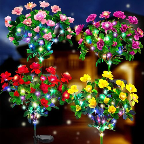 Afbeelding van Waterdichte LED Azalea Bloem Zonnepanelen Verlichting voor Buiten, Tuin, Terras en Pad - Decoratieve Landschapsverlichting met Natuurlijke Uitstraling