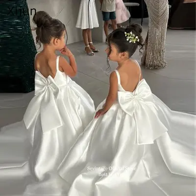 Robe de Fête Ivoire pour Bébé avec Arc et Fleurs