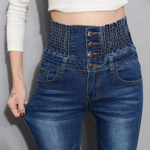 Imagen de Pantalones vaqueros de cintura alta para mujer, Jeans gruesos, ajustados, cálidos, elásticos, de terciopelo, de talla grande, Otoño e Invierno