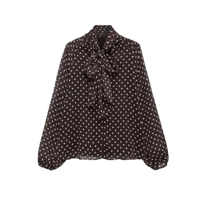 Image de Blouse à Pois avec Nœud - Élégante et Lâche