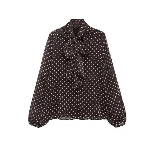 Image de Blouse à Pois avec Nœud - Élégante et Lâche