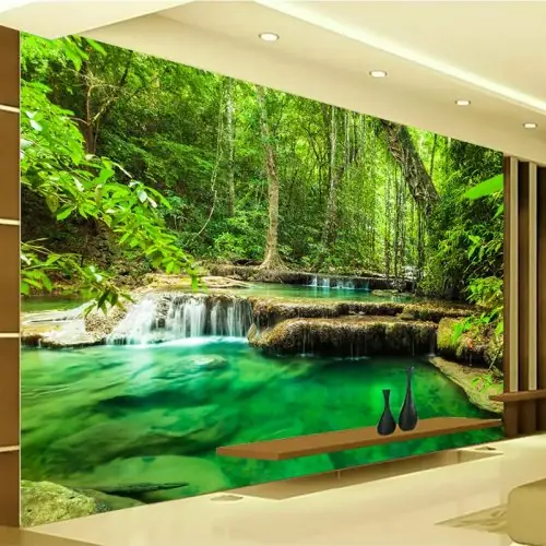 Image de Papier Peint 3D Forêt Verte - Décoration Murale Nature