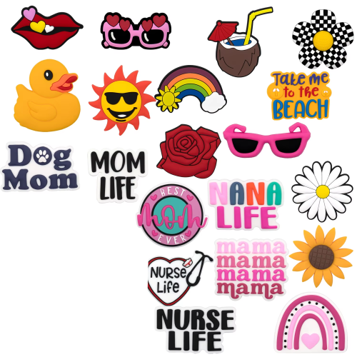 Image of Whimsical Rose Mom Lift Charms for Beach Bag Decor – Sunflower Rainbow Handbag Accessories with Cute Duck Design for Tote Bags