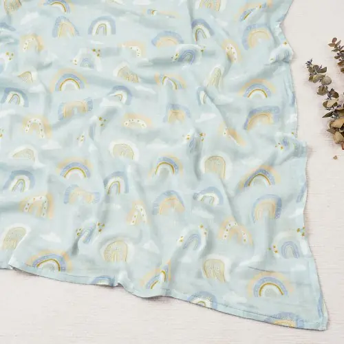Image de Serviette d'emmaillotage bébé en mousseline de coton et bambou