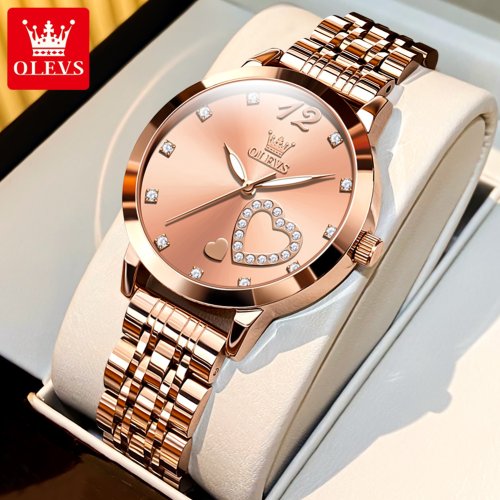Immagine di OLEVS 5189 Love Diamond orologio al quarzo da donna con cinturino in acciaio intarsiato