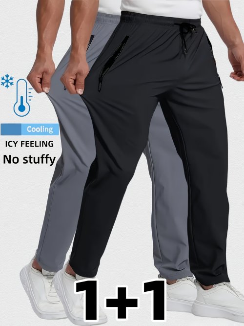 Image of Breathable Plus Size Men's Casual Jogger Pants with Elastic Waistband – Quick-Dry, Straight Fit, Korean-Style Sport Trousers for Comfortable Everyday Wear