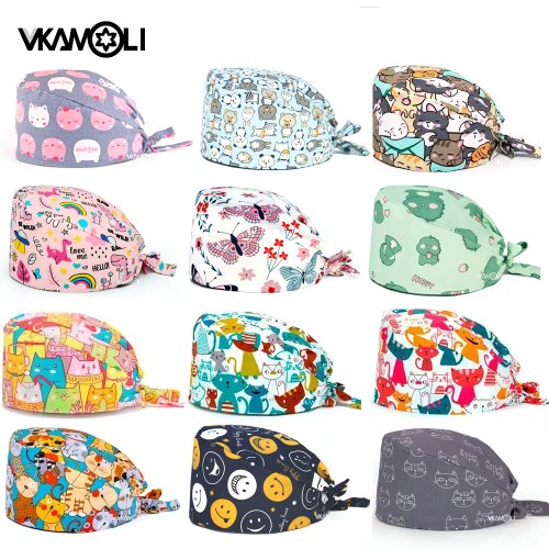 Imagen de Gorros con estampado de animales para mujer, gorro transpirable para trabajo de tienda de mascotas, enfermería, venta al por mayor
