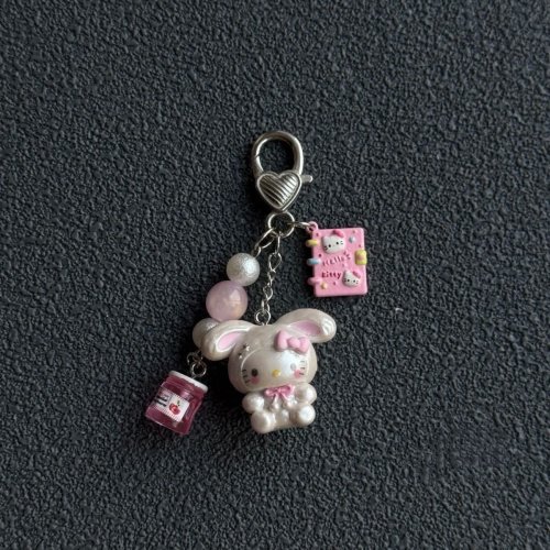 Imagen de Cadena para Teléfono Móvil KT Cat Rosa con Diseño de Dibujos Animados, Bolso para Cámara y Llavero con Colgante Salvaje Pequeño y Exquisito