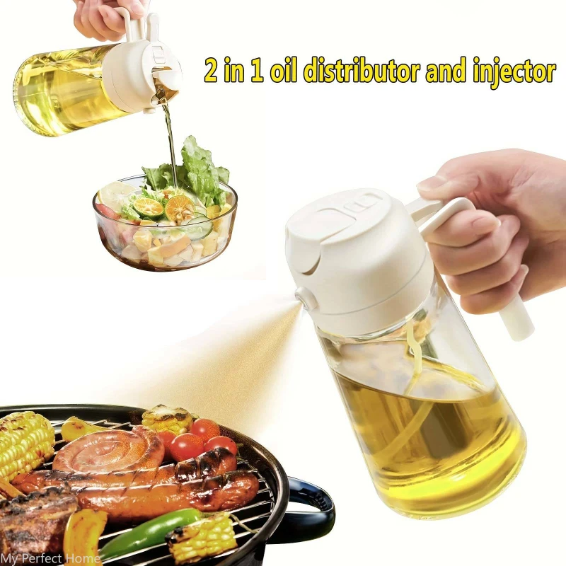 Afbeelding van 2-in-1 Natuurlijke Olie Spuitfles van 500ml - Praktische Sprayfles voor Keuken, BBQ en Picknick