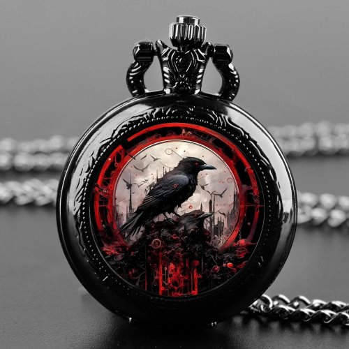 Imagen de Reloj de Bolsillo Vintage con Colgante de Cuervo