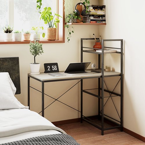 Imagen de Escritorio con Estantería Reversible Homcom - Roble y Negro