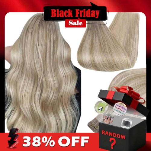 Image of Natural Full Shine Tape-In Human Hair Extensions with Balayage Blonde Ombre Color – 100% Remy Hair Skin Weft Glue-On Seamless Blend