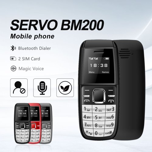 Immagine di Servo BM200 Piccolo Telefono Cellulare 2G con Doppia SIM, Voce Magica, Bluetooth, Registratore di Chiamate e Funzione Blacklist - Mini Telefono Portatile per Emergenza