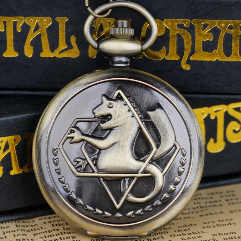 Immagine di Orologio da Tasca Unisex Vintage Alchimista in Metallo Antico con Catena al Quarzo e Ciondolo - Regalo Elegante per Uomini e Donne