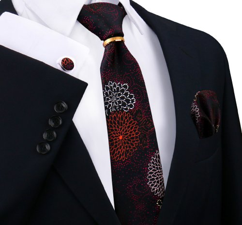 Image of Luxury Tie Set For Mens Necktie Handkerchief Pocket Square Cufflink with Ring Brooch Set Wedding Business Ties Accessories