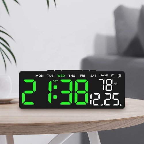 Imagen de Reloj Despertador Digital con Alimentación USB, Pantalla LED, Alarma Dual, Cuenta Atrás, Fecha y Semana Automática, Compatible con DST en Modo 12/24 Horas