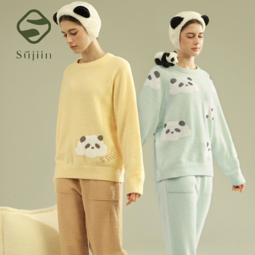 Afbeelding van Leuke Panda Pyjama Set voor Vrouwen en Mannen - Herfst Winter Grafische Nachtkleding, Comfortabele Thuis Kleding voor Pairs