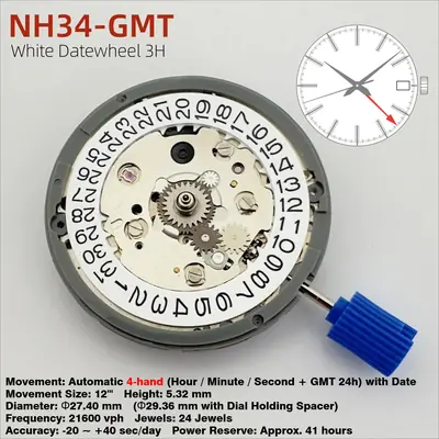 Image de Mouvement Mécanique NH34A - Montre 24h avec Date
