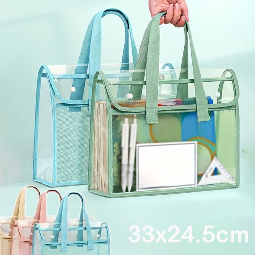 Immagine di Borsa da studio portatile impermeabile di grande capacità Borsa per carta di prova per soggetti di scuola elementare Borsa per esame trasparente Materiale PVC