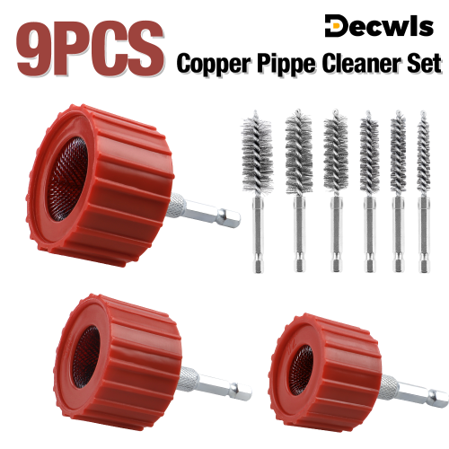 Afbeelding van 3/9 stuks koperen pijpreiniger set, (1/2 inch, 3/4 inch en 1 inch) koperen buisreinigingsborstel, 1/4" zeskantige staaf gedraaide draadgatborstels, voor elektrische boormachine