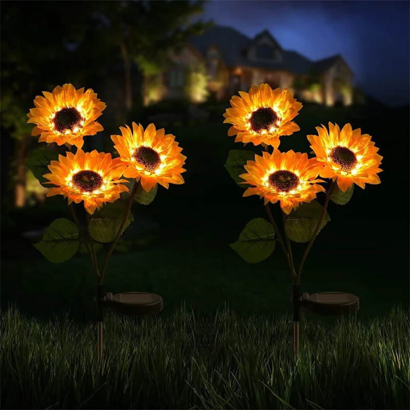 Immagine di Lampada Solare Esterna a Forma di Girasole con Luci LED Gialle – Decorazione per Giardino, Prato, Villa e Cortile