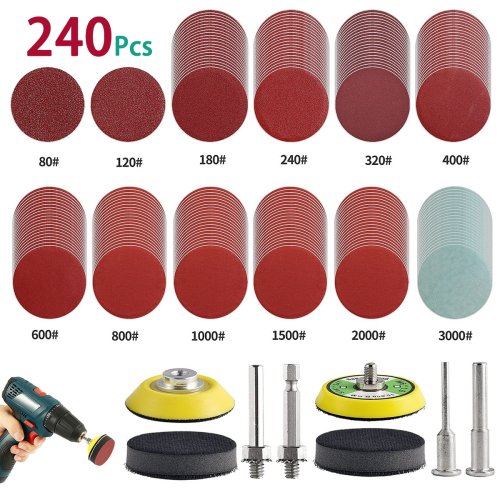 Image de Kit de Ponçage 240 Pièces pour Dremel - 50mm, Grains 80 à 3000
