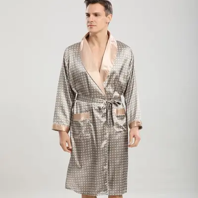 Image de Peignoir Homme Grandes Tailles Bleu Marine - Satin Élégant