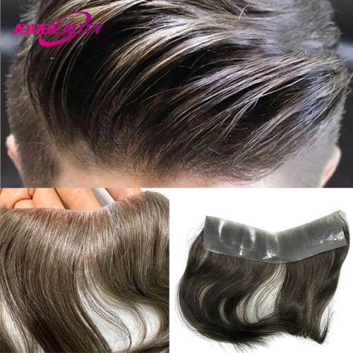 Image of Natural Looking V-Front Human Hair Toupee for Men with Thin Skin – Full PU Base, 0.08mm Thickness, Indian Human Hair Wig System