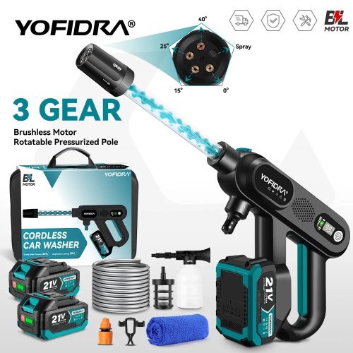 YOFIDRA-pistola lavadora de coche de alta presión sin escobillas, 220bar, 3 engranajes, lavado eléctrico, pistola rociadora de agua para Pin de batería Makita de 18V