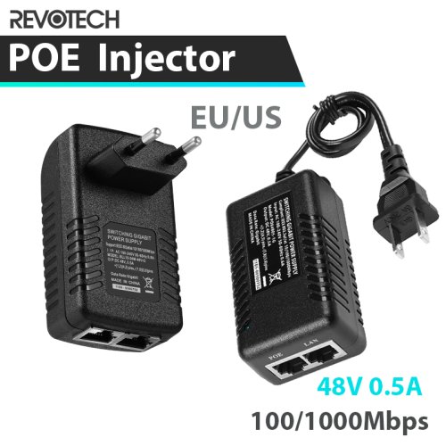 Afbeelding van 48V Gigabit PoE-injector, PoE 48V/0,5A-uitgang met EU/US-kabel, IEEE 802.3af/at passieve PoE+ 10/100/1000Mbps