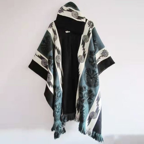 Immagine di Poncho Stampa Nazionale Autunno Primavera per Uomo e Donna – Giacca Senza Maniche con Cappuccio, Scialle Retro in Maglieria