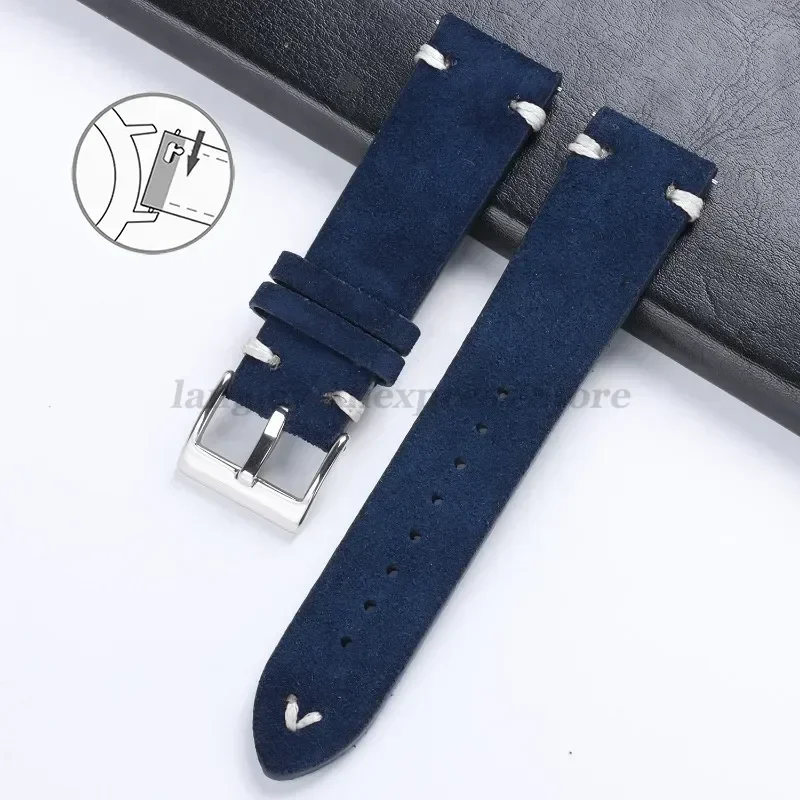 Imagen de Correa de cuero de ante para Seiko para Huawei Watch GT3/GT4, pulsera Vintage con costuras hechas a mano, 18mm, 20mm y 22mm