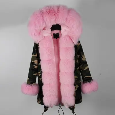 Image de Parka Hiver Femme avec Col en Fourrure de Renard Véritable