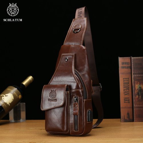 Bild von Schlatum Echtleder Brusttasche für Herren – Lässiger Business-Style mit großer Kapazität und multifunktionaler Umhängetasche
