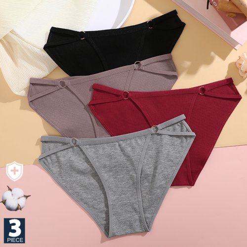Imagen de Set de 3 bragas de algodón para mujer con diseño de botones, tiro bajo y corte sexy – Lencería transpirable y suave con estampado elegante