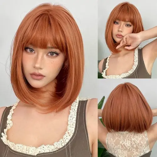Image de Perruque Synthétique Brune Ombré Courte & Naturelle