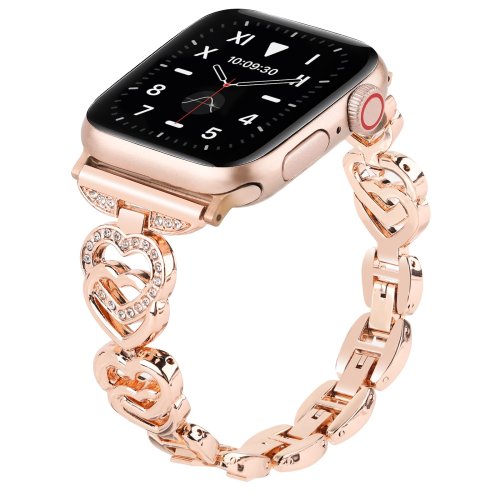 Imagen de Correa de Reloj de Acero Inoxidable con Diseño de Corazón de Diamante para Apple Watch, Compatible con Modelos 38mm, 40mm, 41mm, 42mm, 44mm, 45mm, 49mm - Serie SE, 7, 6, 5, 4, 3, Ultra 2, 8, 9