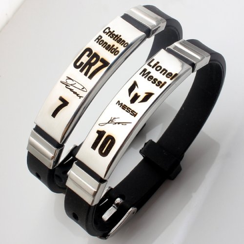 Image de hnsp lionel messi cristiano ronaldo neymar étoile de football bracelet en silicone en acier inoxydab...