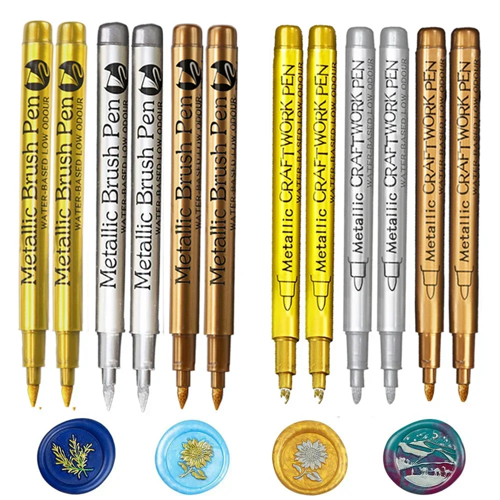 Imagen de Rotuladores de pintura metálicos con pincel, marcador de arte permanente de Color dorado y plateado para manualidades de Manga, suministros de papelería para álbum de recortes, 6 uds.