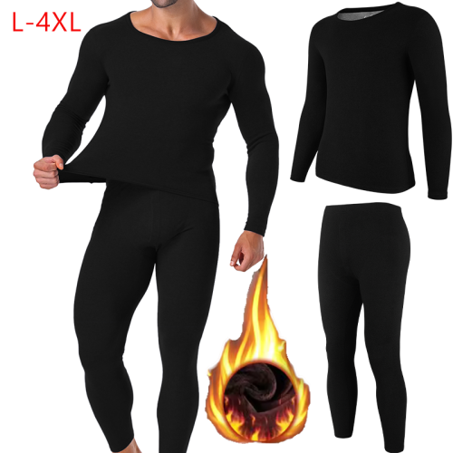 Image of Men's Plus Size Thermal Underwear Set with Fleece Lining – Warm Long Johns and Undershirts for Cold Weather