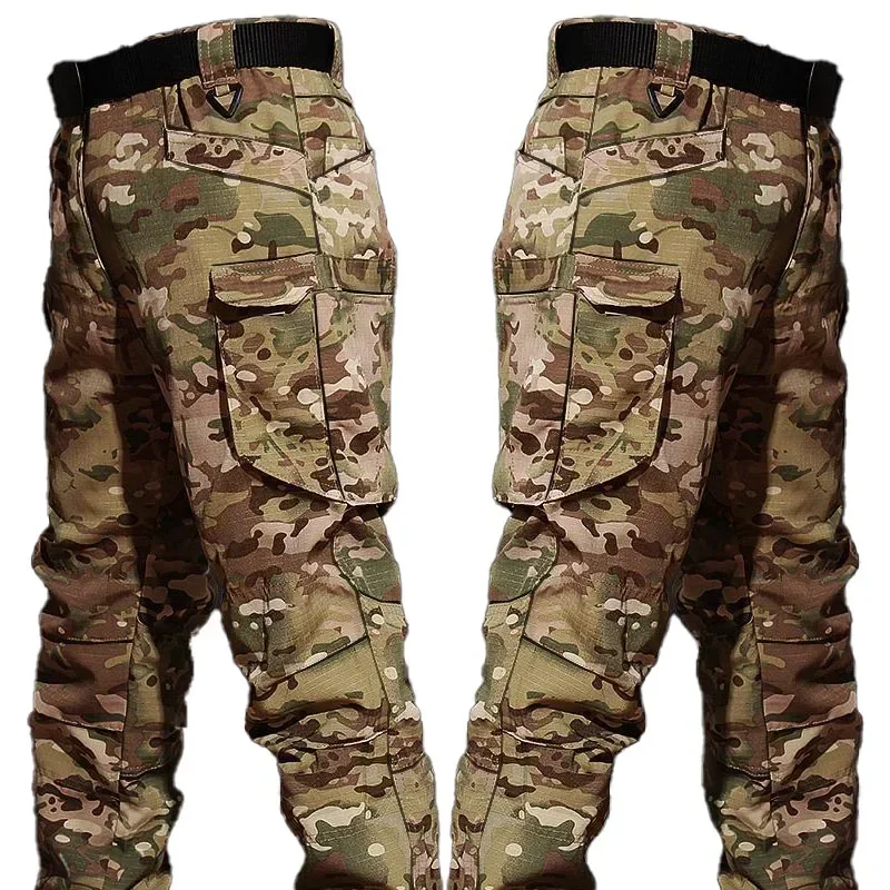 Imagen de Trajes de camuflaje para exteriores, camisas tácticas, conjunto de entrenamiento, ropa de trabajo con múltiples bolsillos, pantalones, ropa de caza resistente al desgaste