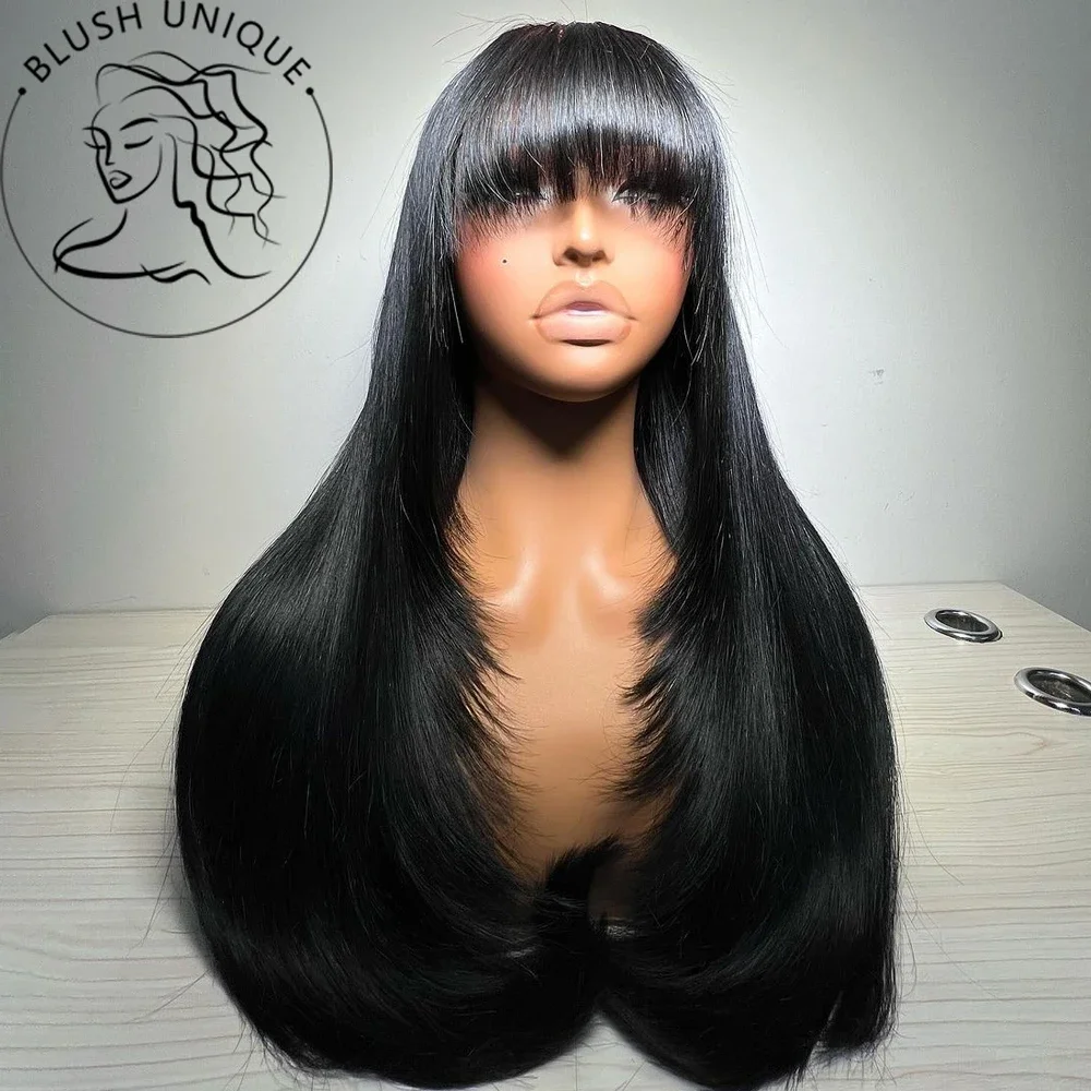 Image of Stylish Straight Layered Lace Wig with Bangs – Glueless HD Lace Synthetic Hair for Women, Heat-Resistant & Natural-Looking Full Cap Wig