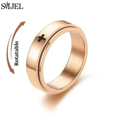 Image de Bague Spinner Anti-Stress en Acier Inoxydable - Or Rose & Argent