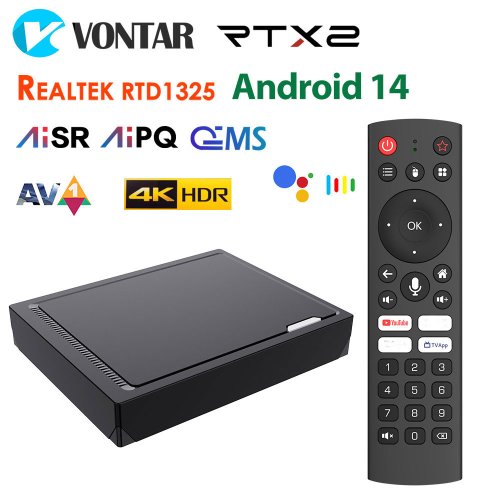 Image of RT X2 Android 14 TV Box with 4GB/32GB & 64GB Storage, Realtek 1325 Chipset, AI-Powered Picture Quality Enhancement, Dual-Band WiFi 5, Bluetooth, and 1000M Ethernet – Smart Media Player Set-Top Box for Seamless Streaming