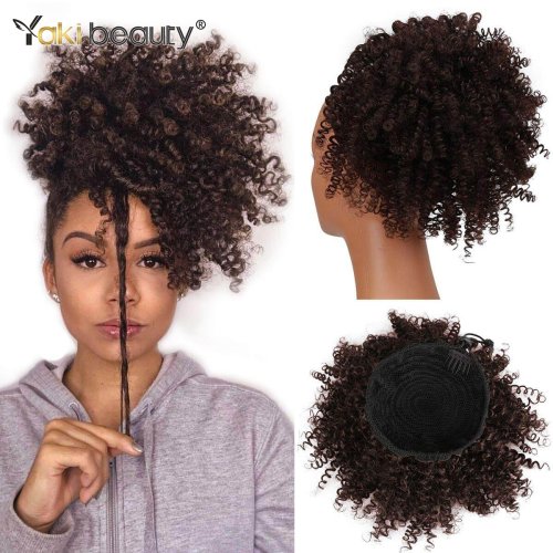 Bild von Synthetische Afro-Puff-Curly-Chignon-Haarverlängerung 12 Zoll – Kurze, Verworrene Locken mit Kordelzug-Pferdeschwanz für Frauen