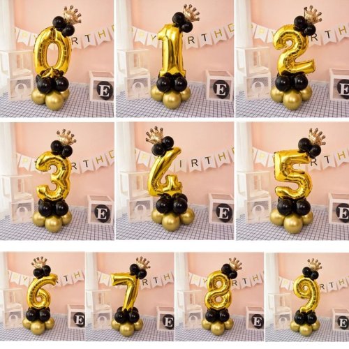 Image of Chrome Gold & Black 32-Inch Number Foil Column Balloons for Kids' Birthday Party Decorations – Perfect for Boys and Girls Aged 1 to 9 Years
