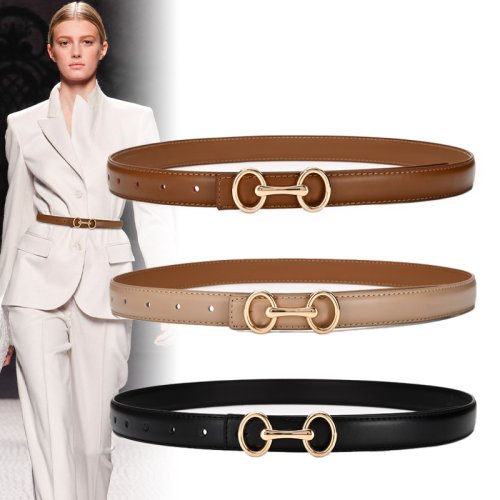 Afbeelding van Elegante Dunne Leren Damesriem van Echt Koeienleer – Luxe Designerstijl voor Jurken en Truien